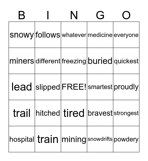 Balto, the Bravest Dog Ever Bingo Card