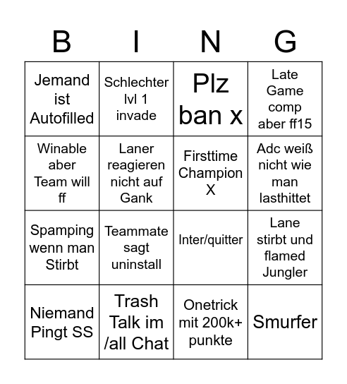 LoL Soloq Bingo Card