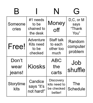 Staff Meeting Bingo Card