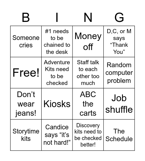 Staff Meeting Bingo Card