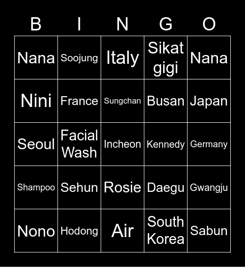 Nini's Bingo Card