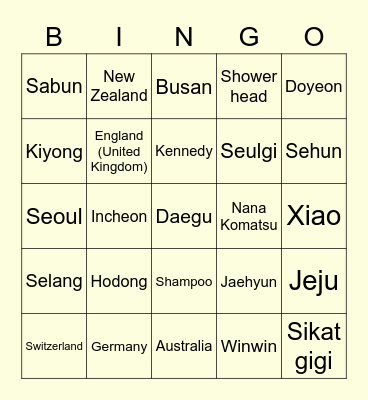 0201SEULGI Bingo Card