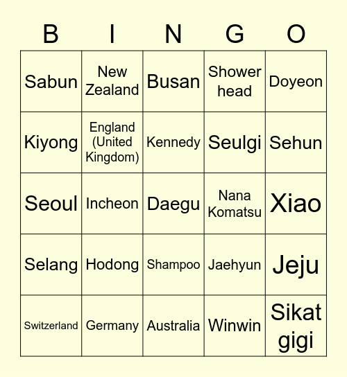 0201SEULGI Bingo Card