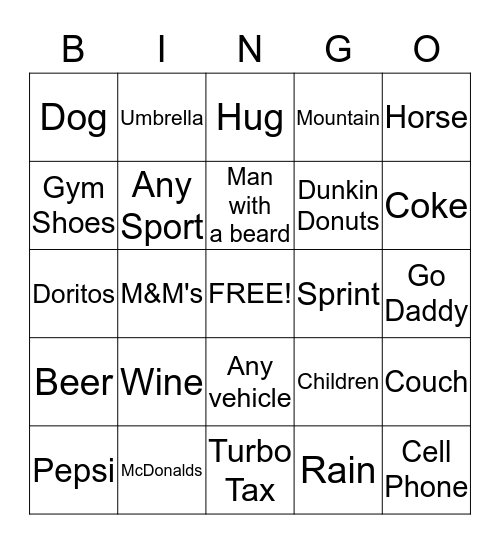 Superbowl 2015 Bingo Card