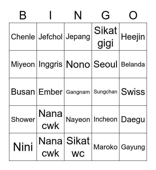 gyu Bingo Card