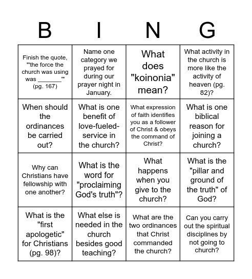 Spiritual Disciplines Within the Church Bingo Card