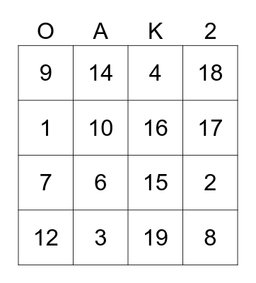 Numbers 3rd February 2021 Bingo Card