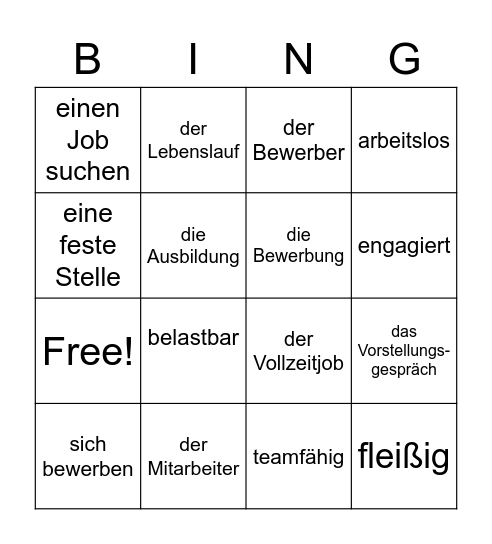 Auf der Jobsuche Bingo Card