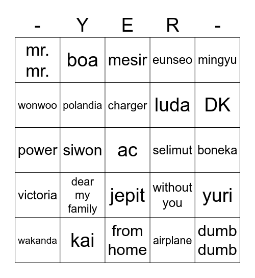 SMTOWN AREA BINGO Card
