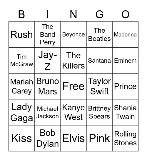 Music Bingo Card