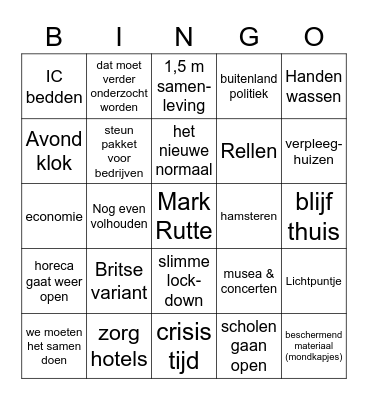 BINGO - persconferentie Bingo Card