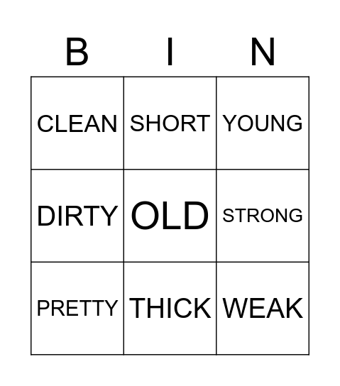 ADJECTIVES Bingo Card