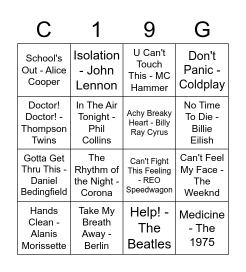 C19 Theme Bingo Card