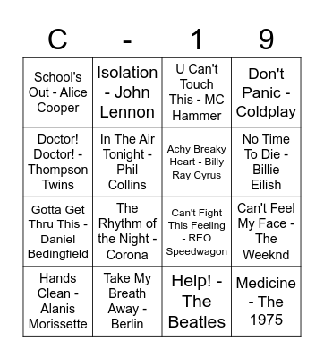 C19 Theme Bingo Card