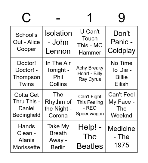 C19 Theme Bingo Card