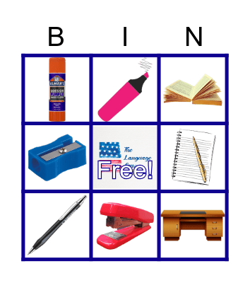 TLC Classroom Objects Bingo Card