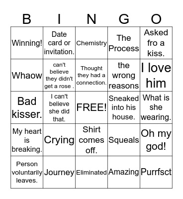 Bachelor Bingo Card