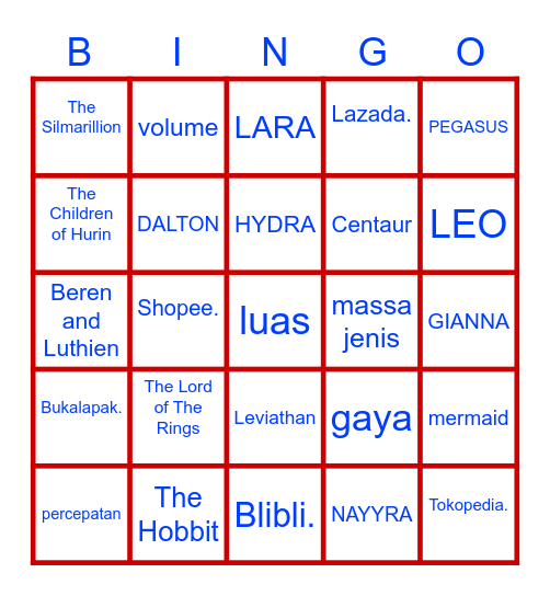 Dalton Bingo Card