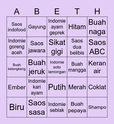 Punya Abeth Bingo Card
