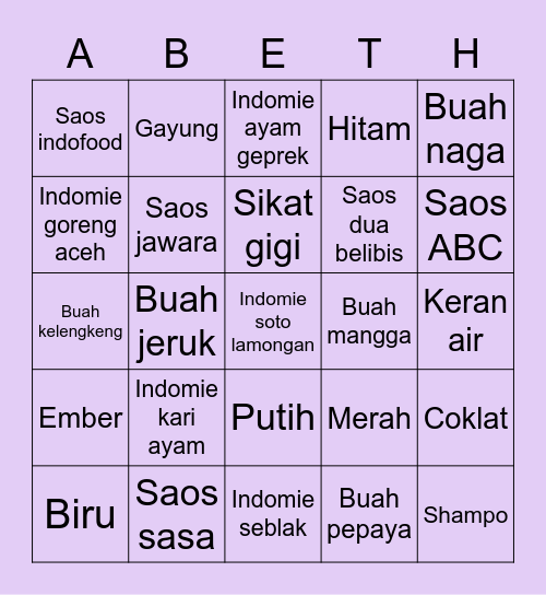 Punya Abeth Bingo Card