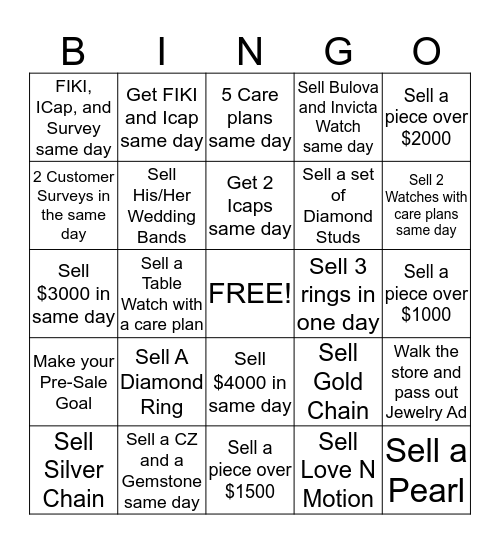 Fine Jewelry Bingo Card