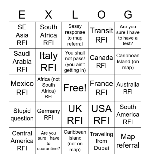 RFI Bingo Card