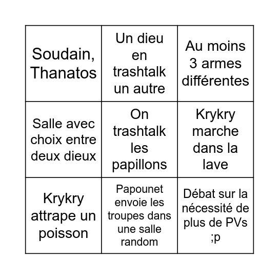 Une nuit en Enfer Bingo Card