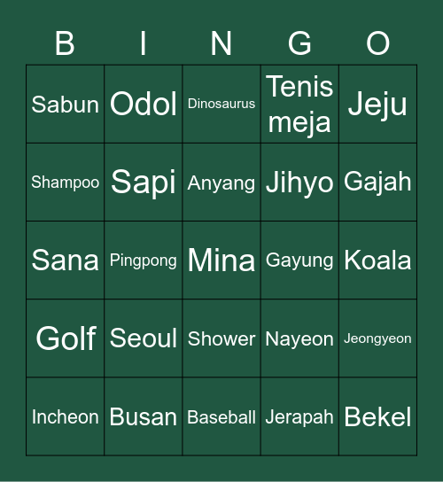 MG @mim9yu Bingo Card