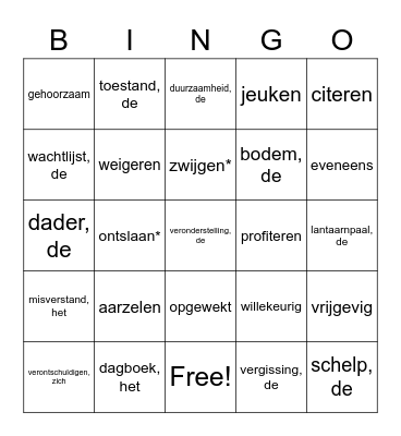 herhalingsoorden CP4 2021 Bingo Card