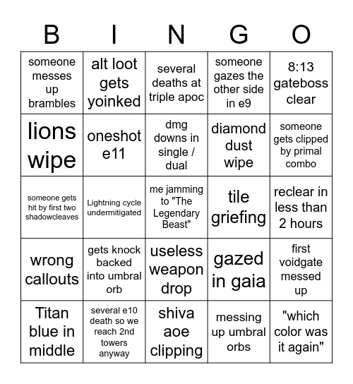 reclears Bingo Card