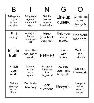 Responsibility BINGO Card