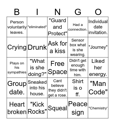 Bachelor Bingo Card