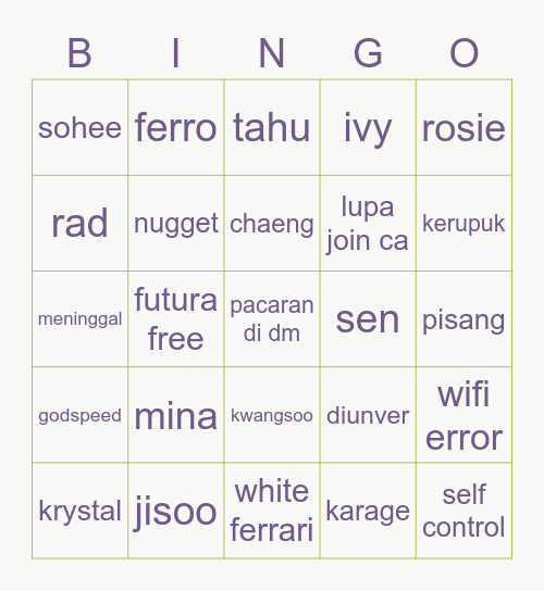 Jen Bingo Card