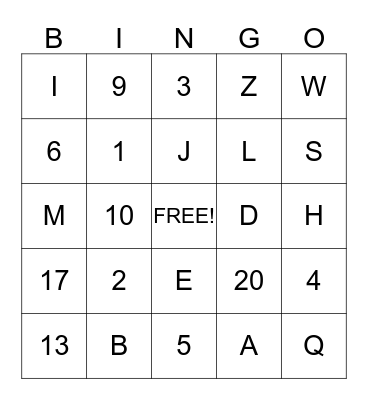 Fun Day Friday Bingo Card