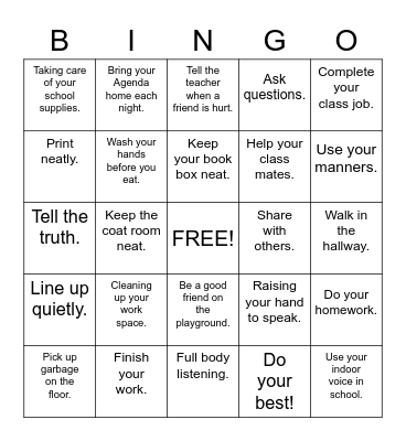 Responsibility BINGO Card