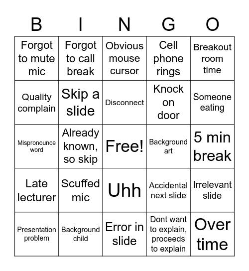 DIY Zoom Bingo Card