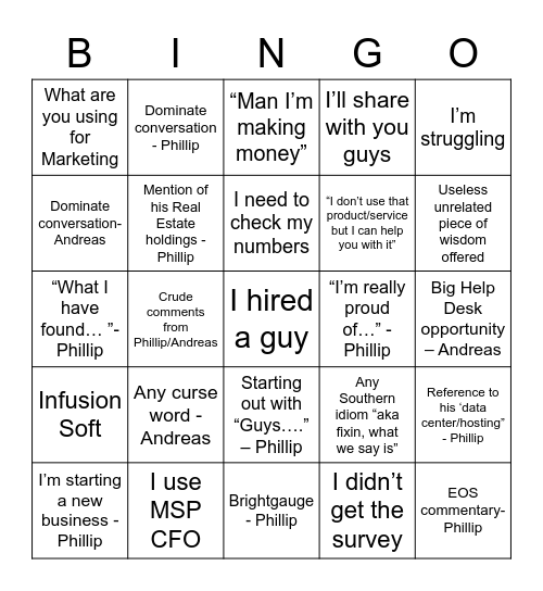 DAY 2 Meeting BINGO Card