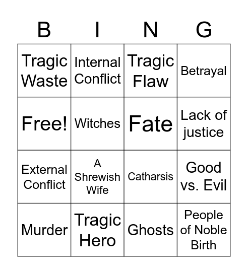 Shakespeare's Tragedies Bingo Card