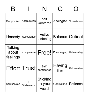 Healthy Boundaries Bingo Card