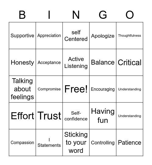 Healthy Boundaries Bingo Card