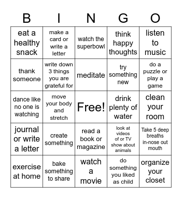 Self Care Bingo Card