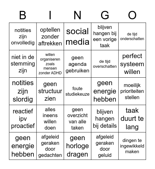 oorzaken ongeorganiseerd zijn Bingo Card