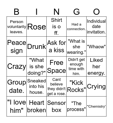 Bachelor Bingo Card