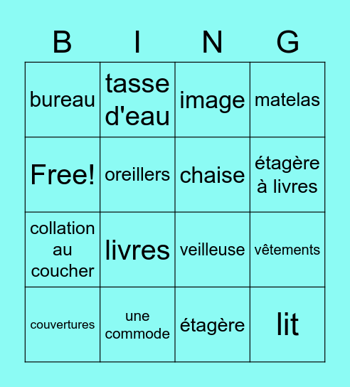 Mon Chambre Bingo Card