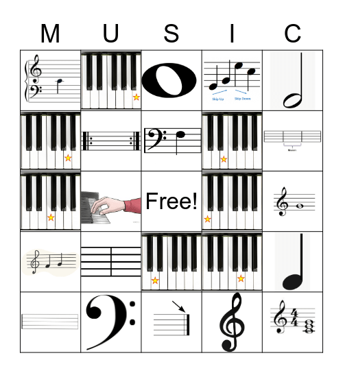 Beginner Music Symbols Bingo Card