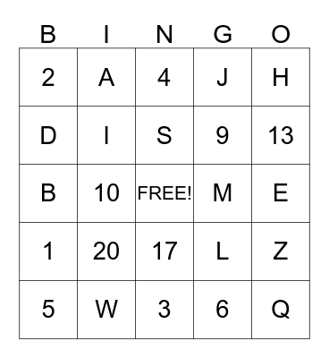 Fun Day Friday Bingo Card