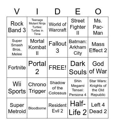 Video Games Bingo Card