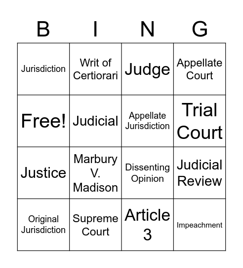 Judicial Branch Bingo Card