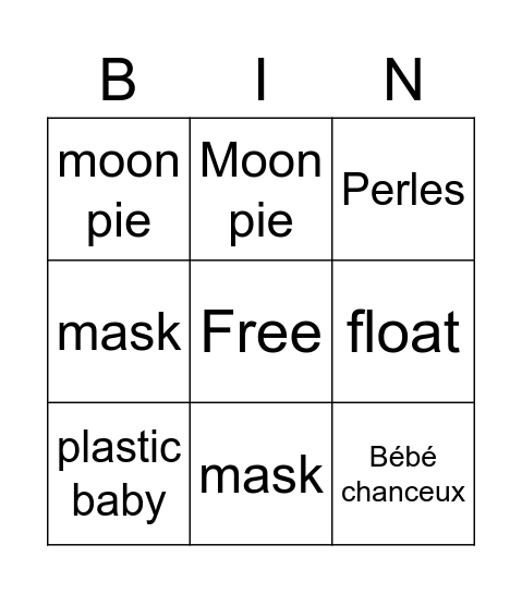 Mardi Gras Bingo Card