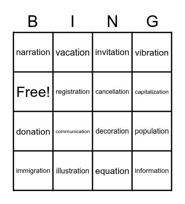 -ation Bingo Card